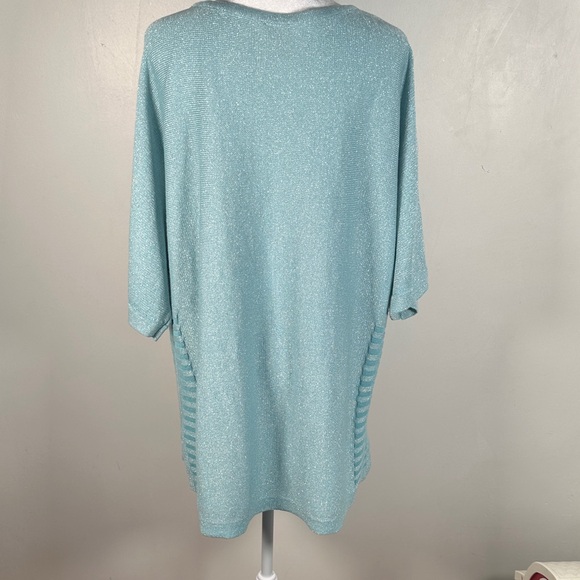 Chico’s Baby Blue Sparkle Metalic oversized Top, Size 3  (XL) - Picture 10 of 12